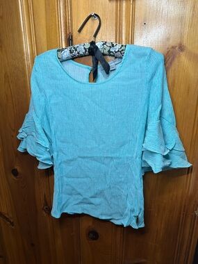 Marc New York Aqua Ruffle Sleeve Blouse